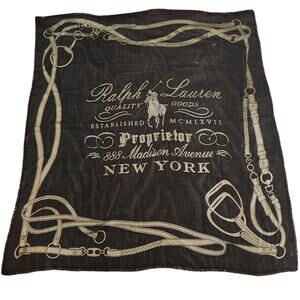 RALPH LAUREN PURPLE LABEL cashmere wool signature scarf wrap shawl black gold